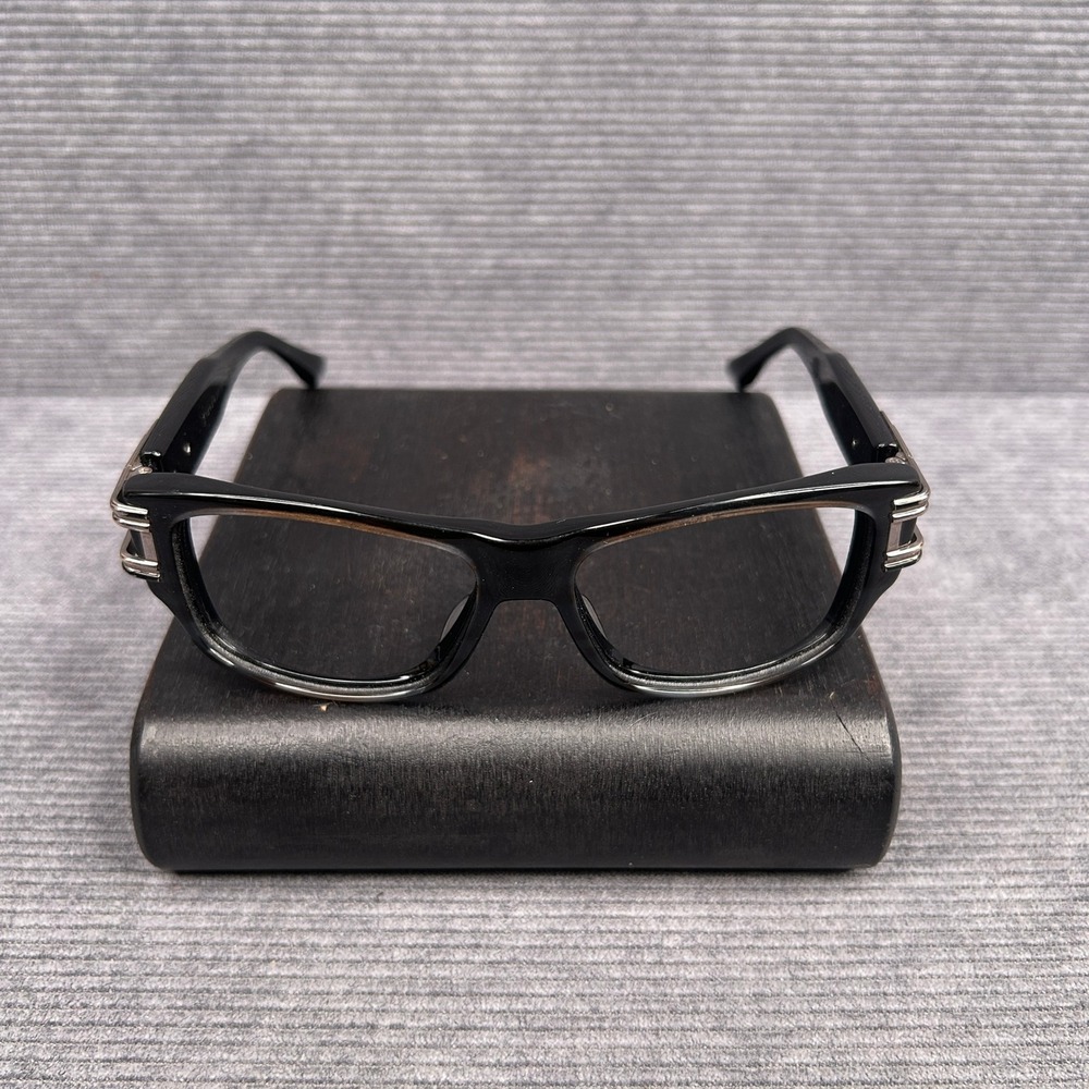 Dita Grandmaster-One Black Rectangular Y2k Eyeglasses Silver Detail Japan